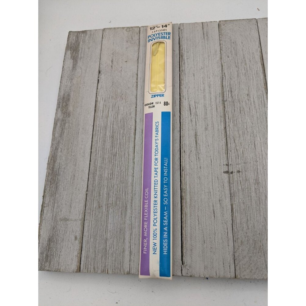 Vintage J&P Coats Polyester Invisible Zipper 12"-14" Yellow 157-A